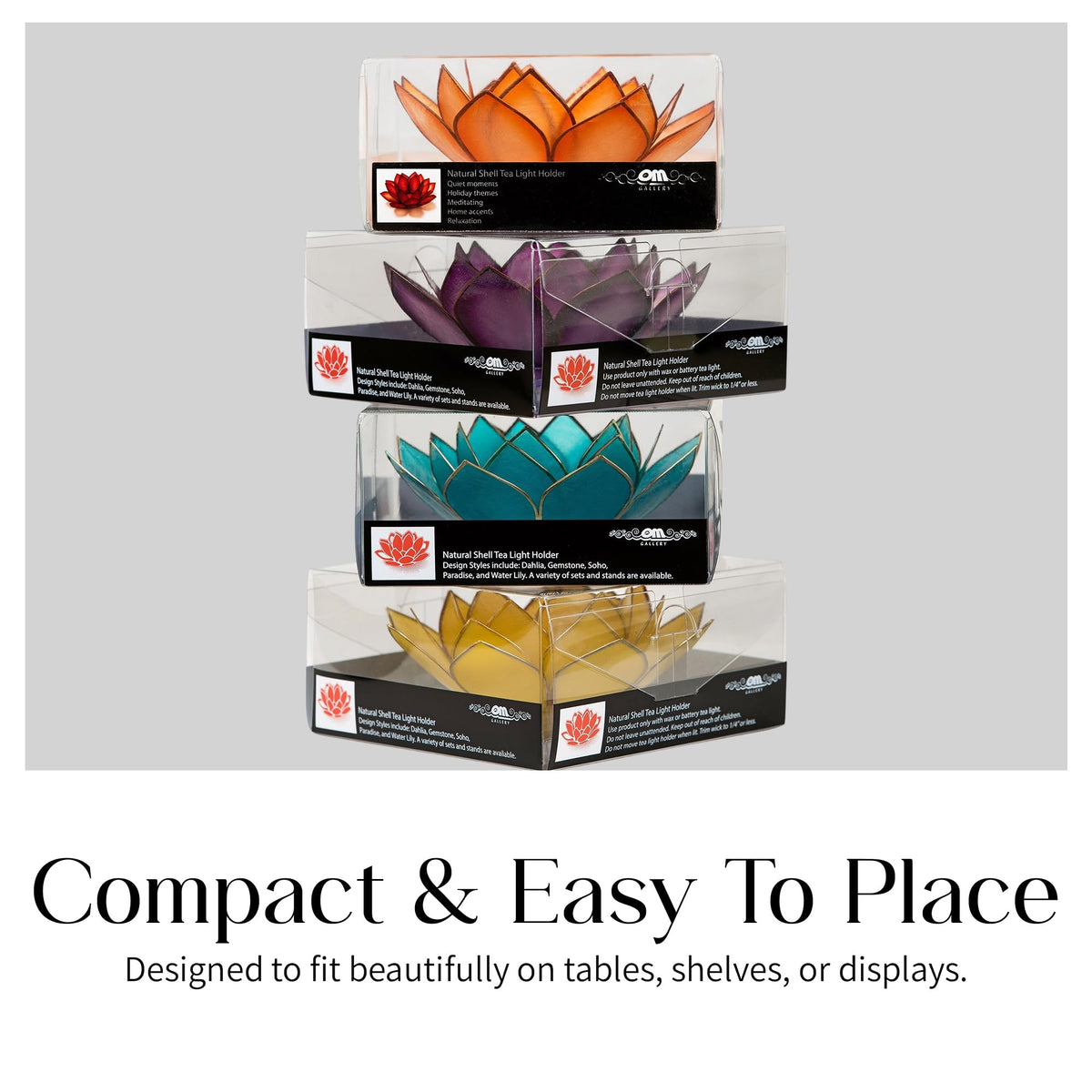 OM Gallery Gemstone Lotus Tealight Holder - Handcrafted Capiz Shell Design for Soft Glow, Elegant Home & Table Decor, Wedding Centerpieces, Votive Candle Styling, and Thoughtful Gifting - Sapphire