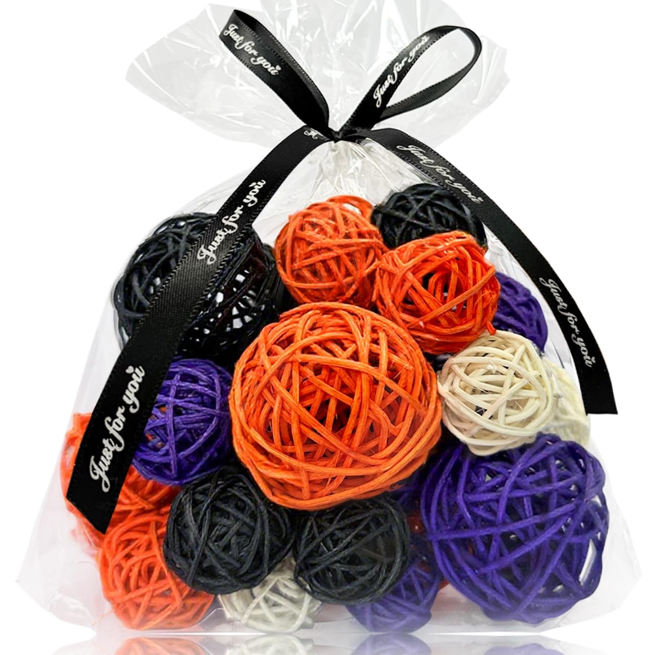 Qingbei Rina 20 PCS Halloween Wicker Rattan Balls,Fall Decorative Balls for Bowls,Vase Filler for Centerpieces, Autumn Bowl Fillers for Home Decor, DIY Crafts Orange Black Purple White