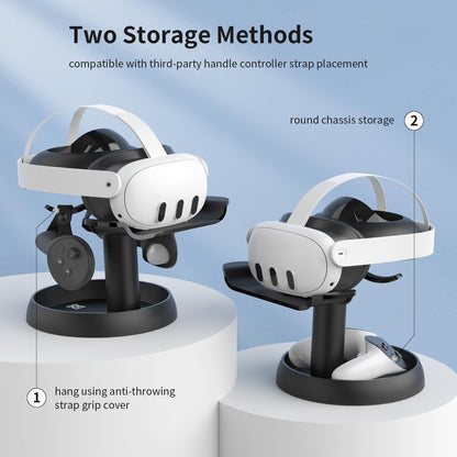 AMVR VR Headset Stand Holder Compatible with Quest 3s/Quest 3/Vision Pro/Quest 2/Pico 4/for PSVR 2 - Universal VR Headset Display Dock, Stable Bracket Storage Round Base, Mount Install Easy