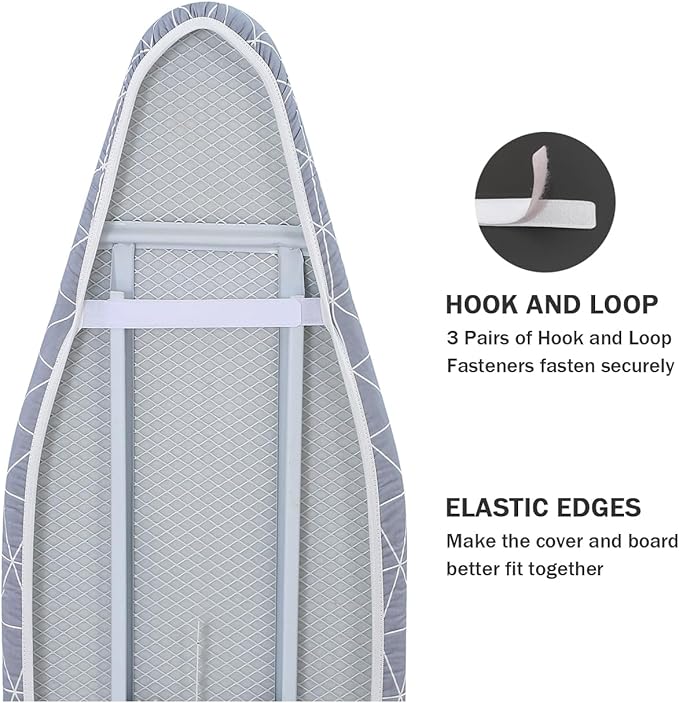 Ironing Board Cover and Pad Standard Size 15 x 54, 3 Pairs of Hook and Loop