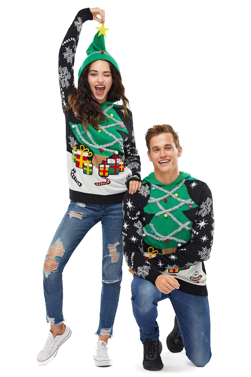 Women Ugly Christmas Hoodie for Adult Men`s Unisex Xmas Hooded Sweater Pullover for Party Festive A Season Star was Born Medium