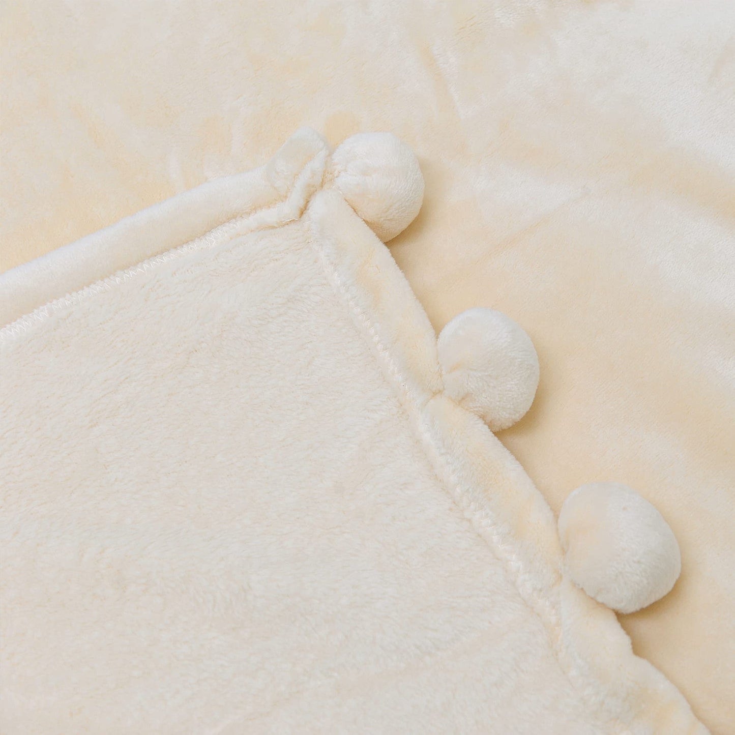 Home Soft Things Pompom Bed Couch Throw Blanket, 50'' x 60'', Antique White, Fuzzy Soft Comfy Warm Decorative Throw Blanket for Living Room Bedroom Suitable for All Seasons