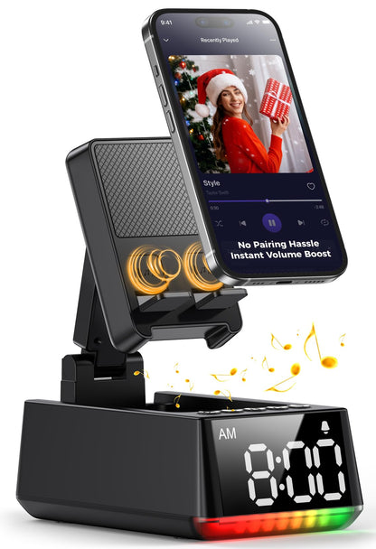 Bluetooth Speaker Birthday Gift for Men:Induction Cell Phone Stand HD Sound Gifts For Mother 2026 Teacher Appreciation,Anti-Slip Phone Holder Kitchen Gadget Women Mom Wife,Dad Husband Boyfriend(Black)