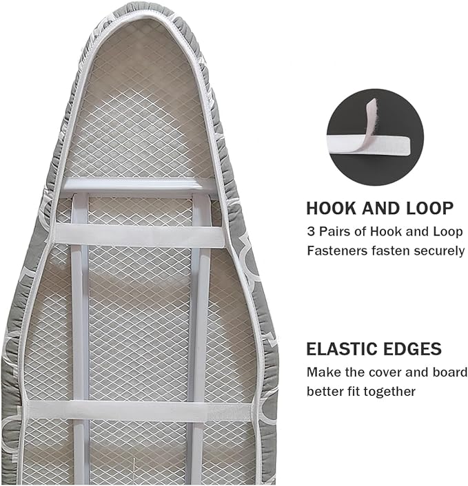 Ironing Board Cover and Pad Standard Size 15" x 54", 3 Pairs of Hook and Loop