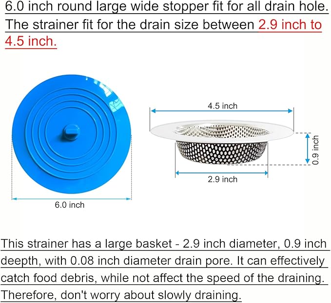 4PCS Kitchen Sink Strainer Stopper Kit, Universal Silicone Sink Drain Plug Cover