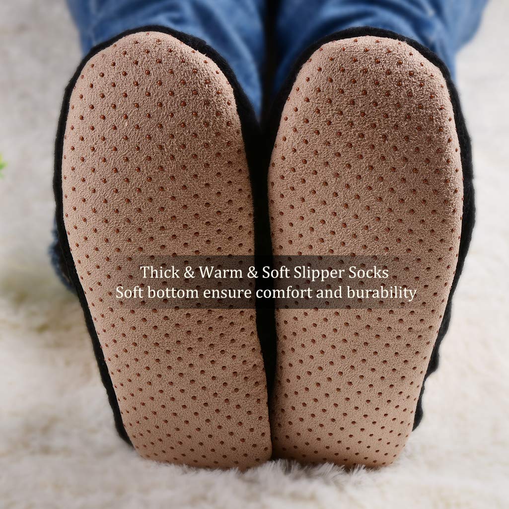 Panda Bros 2 Pairs Slipper Socks For Women With Grippers, Fuzzy Womens Slipper Socks With Non Slip Bottoms, Cozy Warm House Slippers