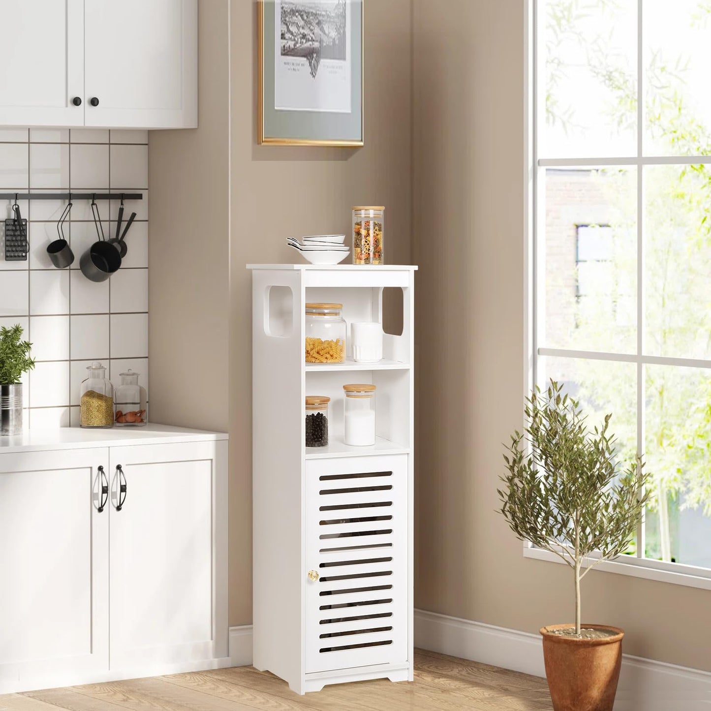 Bathroom Cabinet Waterproof, White Storage Cabinet Floor Standing Home Storage Furniture Shelf,Suitable for Toilet Bedroom Kitchen Living Room (RD)