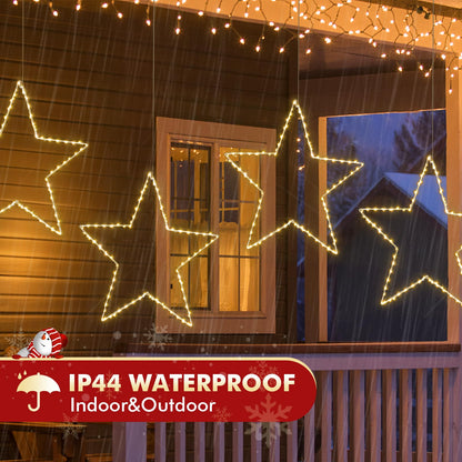 Marchpower Christmas Window Star Silhouette Lights, 19inch 70LED 2 Pack Large Star Lighted Xmas Decoration Battery Operated Twinkle Stars Light Outdoor Timer Lights Wedding Party Home Décor-Warm White