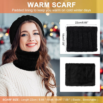 Voqeen Knitted Hat Scarf Gloves Set 5 Pcs Winter Set Ladies Cold Weather Sets Touch Screen Gloves Beanie Hat Scarf Thermal Socks Plush Ear Warming Outdoor Sports Set for Christmas Gifts (Black)