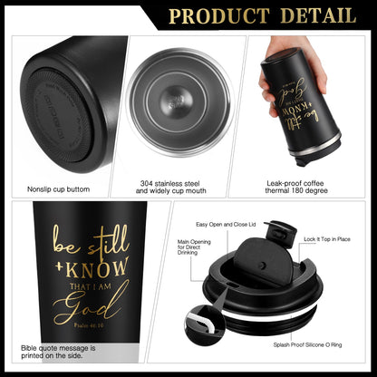 Pickmesh 3Pcs Fathers Day Christian Gift for Men Man of God Prayer Leather Journal with Pen Coffee Cup Bible Study Kit for Graduation Birthday Coworker Pastor Church(Be Still & Know,Black)