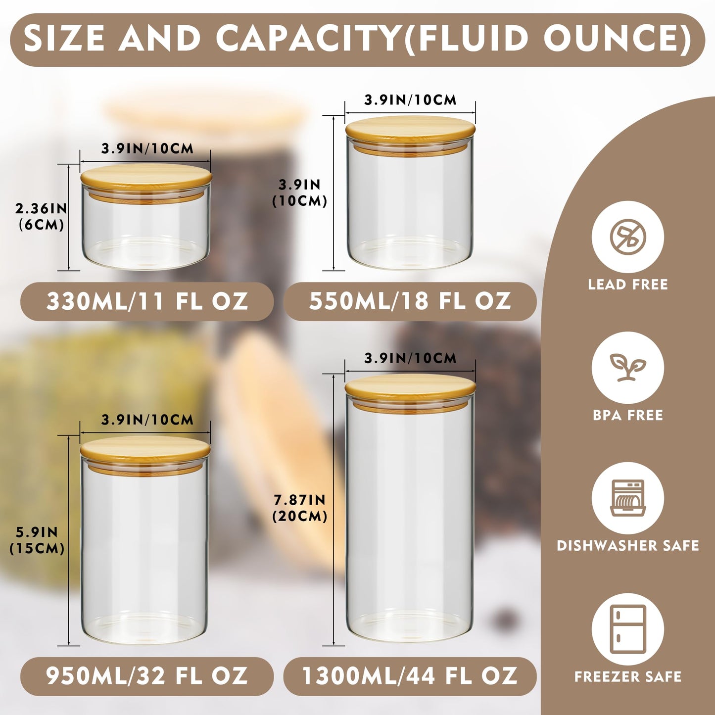 2PCS Small Glass Storage Jars with Airtight Lids,11 fl oz (330ml) Cute Clear Storage container with bamboo Lid,Glass Pantry Canister for Beans, Rice,Sugar,Cookie Coffee(N-Clear-2PCS-11FL OZ/330ML)