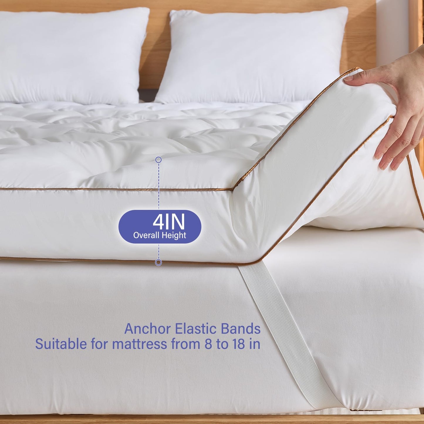 WhatsBedding 4 Inch Memory Foam Mattress Topper King for Back Pain, Filled with Fluffy Gel Memory Foam, Soft and Thick Supportive Mattress Topper, 4 Stable Anchor Elastic Straps