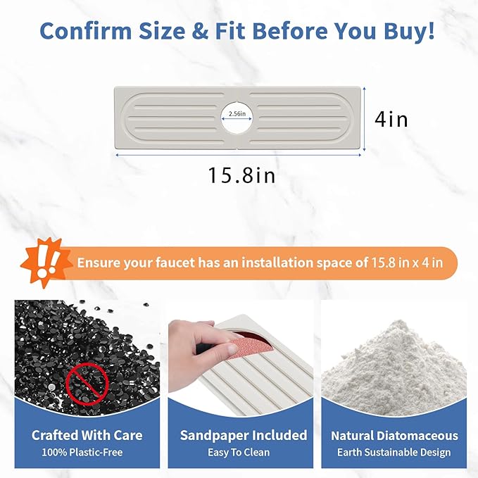 Kitchen Faucet Mat, Quick Drying Diatomite Sink Faucet Mat Splash Guard