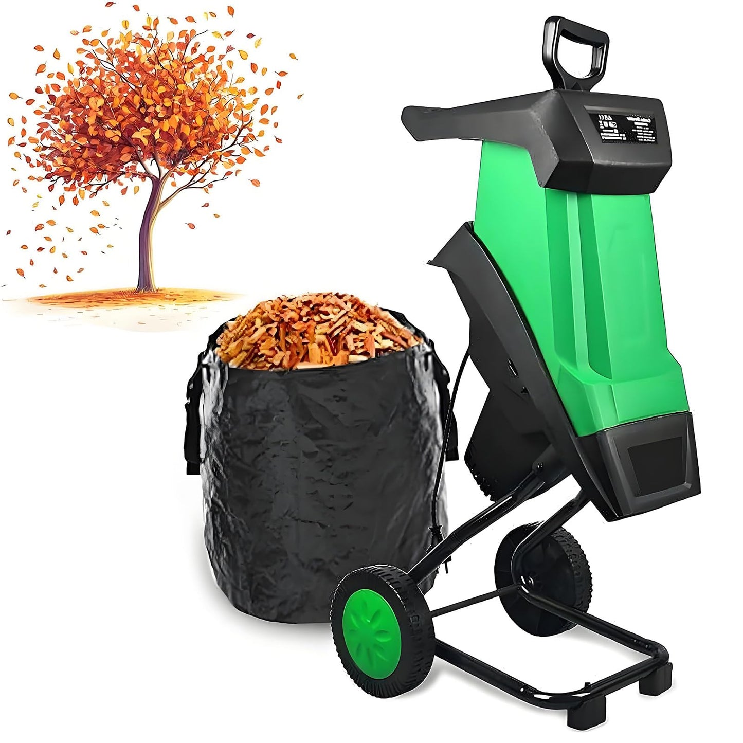 TozMvi 2400W Garden Cleanup Tool with Wheels,Electric Wood Chipper & Shredder & Efficient Leaf Mulcher,4500 RPM Electric Yard Waste Shredding Machine,with 50L Collection Bag