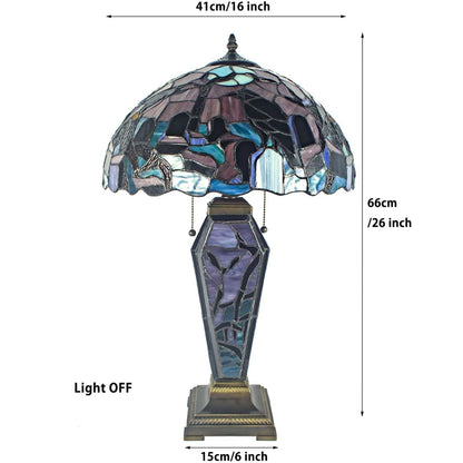 Bieye L10987 Ravens in Spooky Cemetery Tiffany-Style Stained Glass Table Lamp with Coffin Base Night Light - Gothic Graveyard Scene (Dark Orange, 16Wx26H inch)