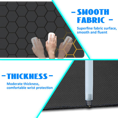 Desk Mat, Black Gold Honeycomb Technology Extended Gaming Mouse Pad Large, 35.4"x15.7" Big Mouse Pad with Non-Slip Base and Stitched Edge, Long Computer Keyboard Mouse Mat for Home Office Work