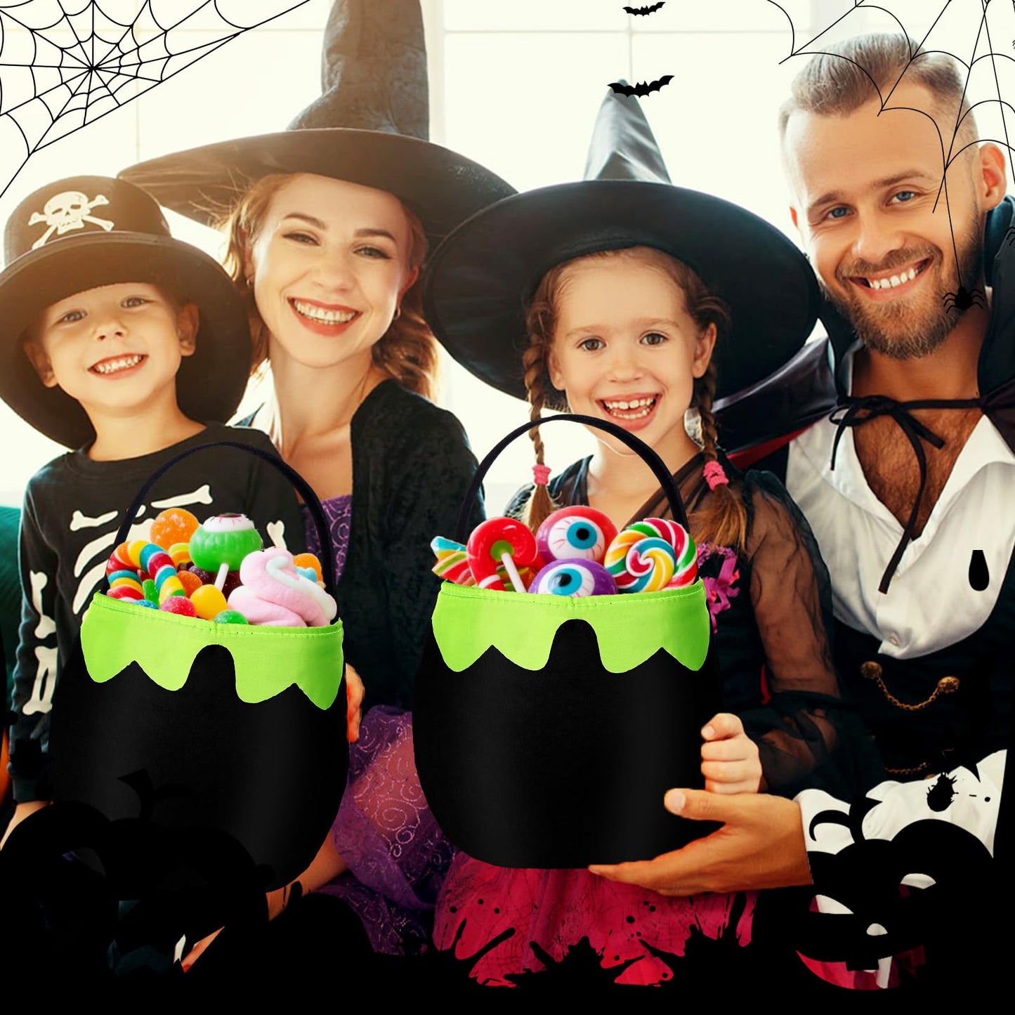 NFAMRZCAR 2 PC Halloween Bubbling Cauldron Treat Bag with Handle,Halloween Trick or Treat Bags Gift Bags for Halloween Party Favors Supplies