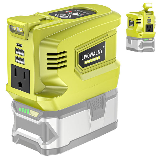 200W Power Inverter Compatible with Ryobi 18V, DC 18V to AC 110-120V Battery Inverter, Portable Power Station Generator, Charger Adapter Battery Powered Outlet with 2 USB Ports & 1 Type-C & 1 AC