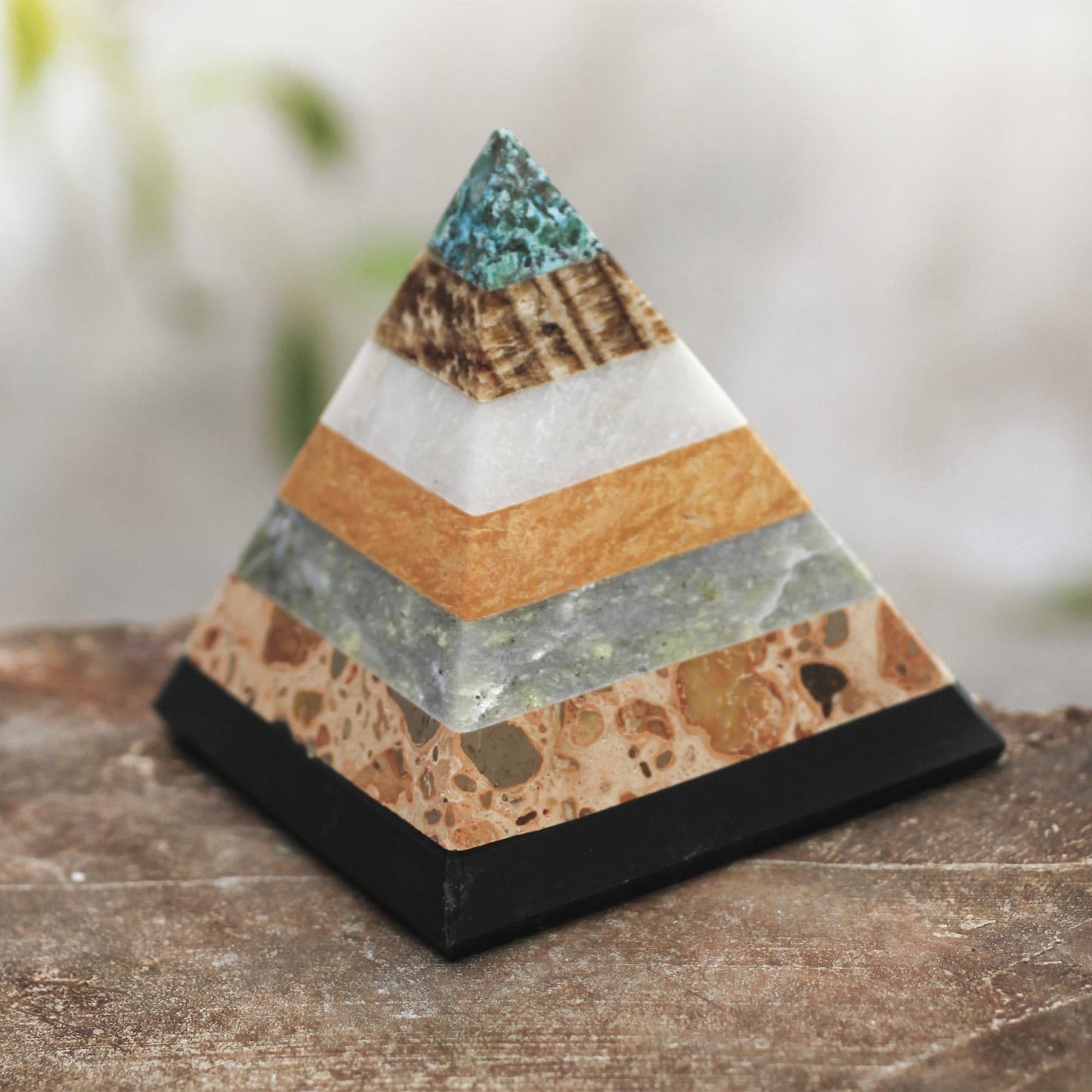 NOVICA Hand Crafted Multicolor Natural Gemstone Geometric Positive Energy Spiritual Healing Pyramid Sculpture, 3", 'Be Positive'