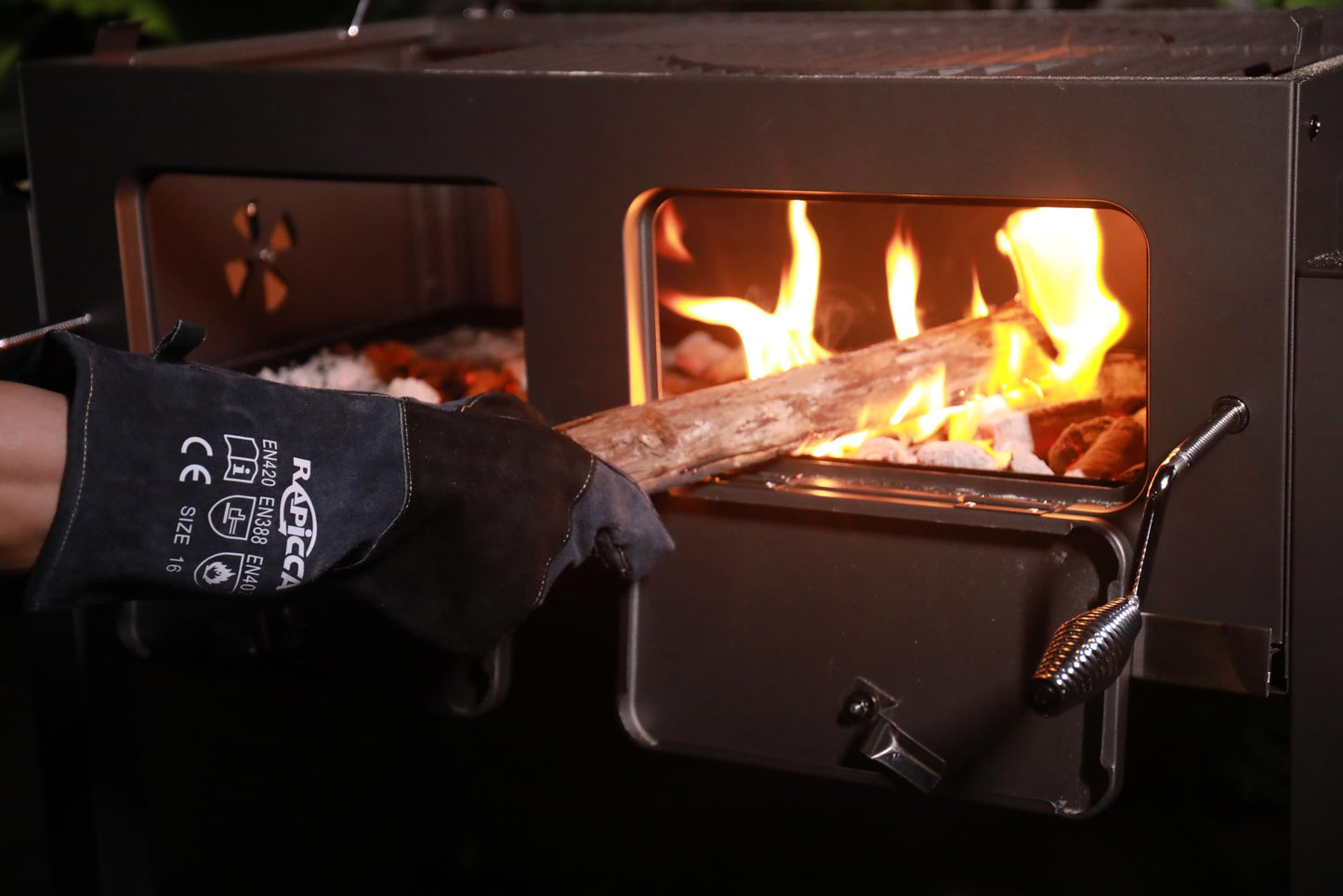 RAPICCA Fireplace Gloves Fire Heat Resistant: Dark-Grey 16IN 932℉ - Fireproof Leather for Fireplace Fire pit Wood stove Campfire Furnace BBQ Grill Stick Mig Welding Welder Gear - one size