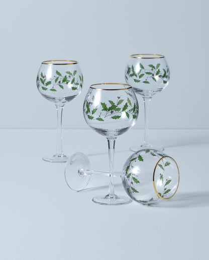 Lenox Drinkware, Holiday 4-Piece Wine Balloon Glass Set, Set Of 4, 16 Oz Capacity, Made From Glass, Festive Red Christmas Design, Hand Wash Only, Christmas Decorations, Winter Decor (4 Piece)
