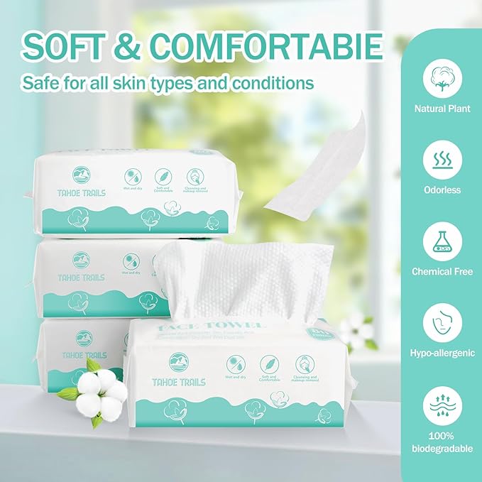 Tahoe Trails Disposable Face Towel, Soft Dry Wipe, Lint Free, Dry Wet Use