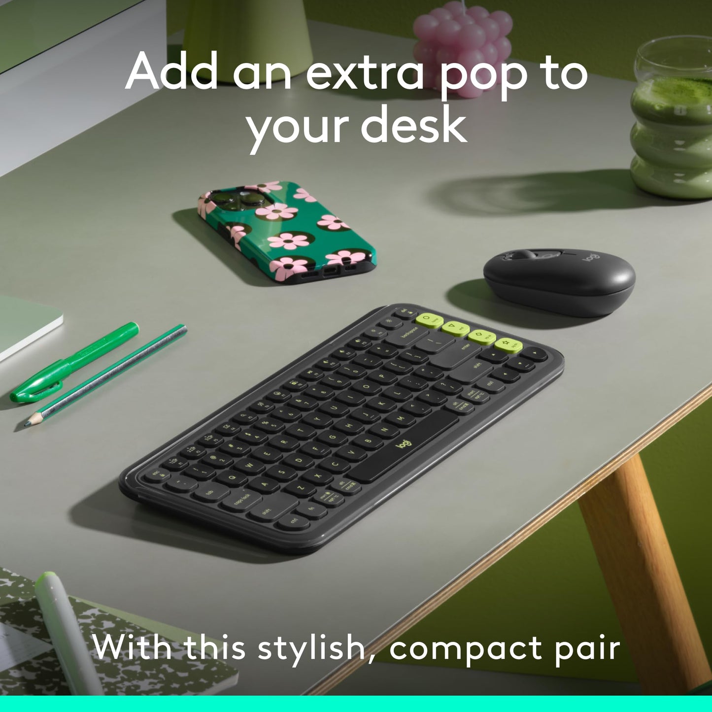 Logitech POP ICON Keys Wireless Bluetooth Keyboard, Comfortable Typing, Programmable Keys, Easy-Switch Between up to 3 Devices, for Laptop, Tablet, PC – Rose and Off-White