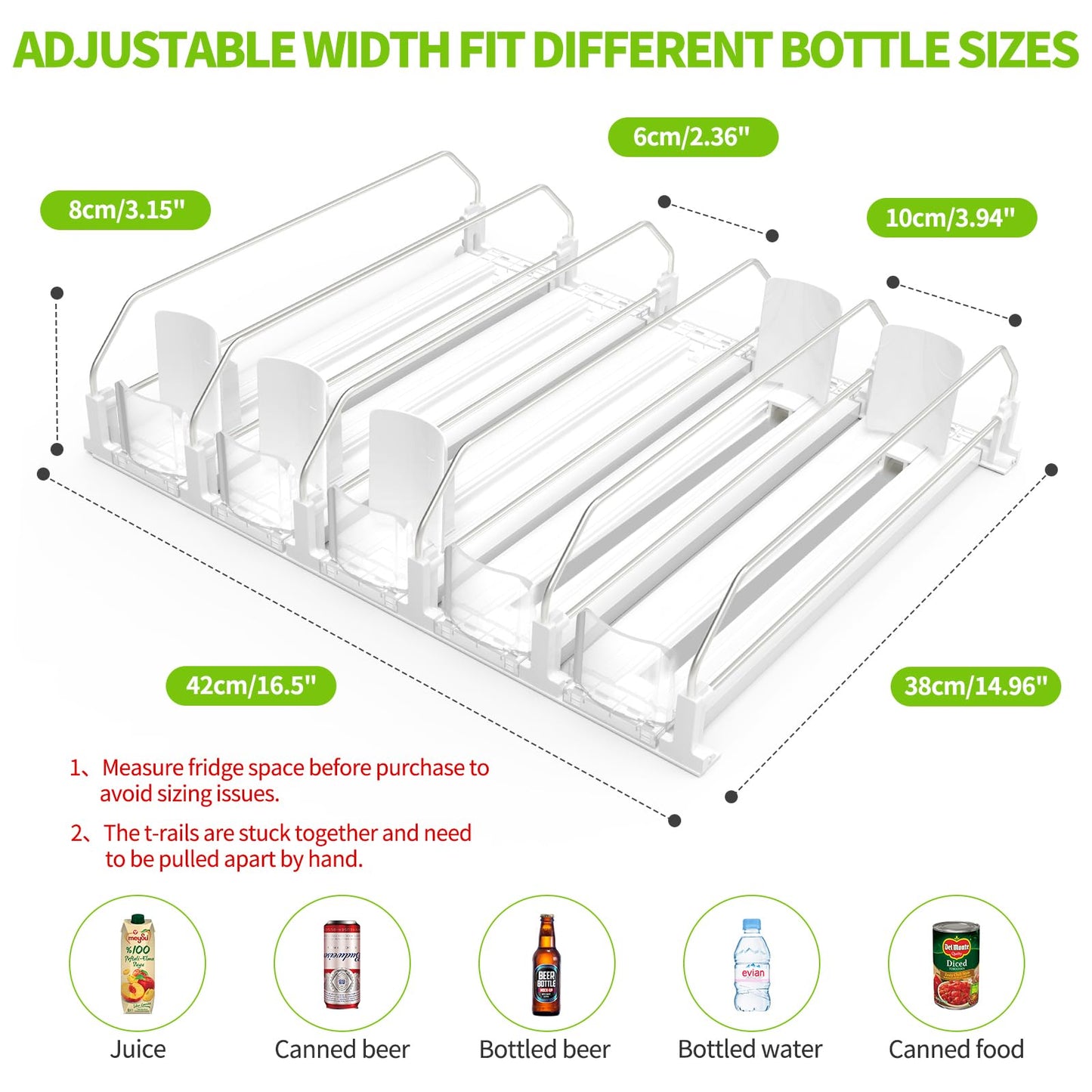 Drink Organizer for Fridge, Soda Can Dispenser for Refrigerator, Automatic Drink Dispenser for Fridge Holds up to 25 Cans, 5 Row