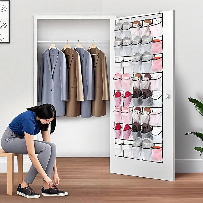 40 Large Mesh Pocket Over the Door Shoe Organizer, Hanging Shoe Rack