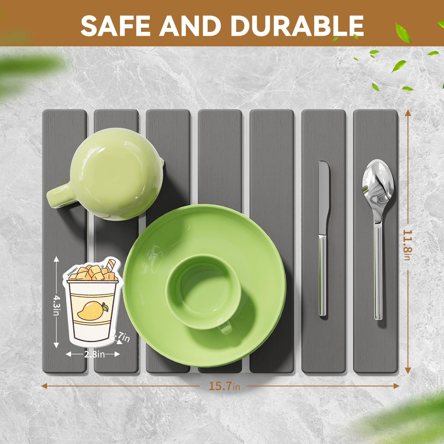 Stone Dish Drying Mat for Kitchen Counter,15.5''x11.8'' Foldable Quick Dry Stone Kitchen Mat,Eco-Friendly,Absorbent Diatomaceous Earth Mats for Dishes Bottles Cups Bathroom Any Countertop-Dark Gray