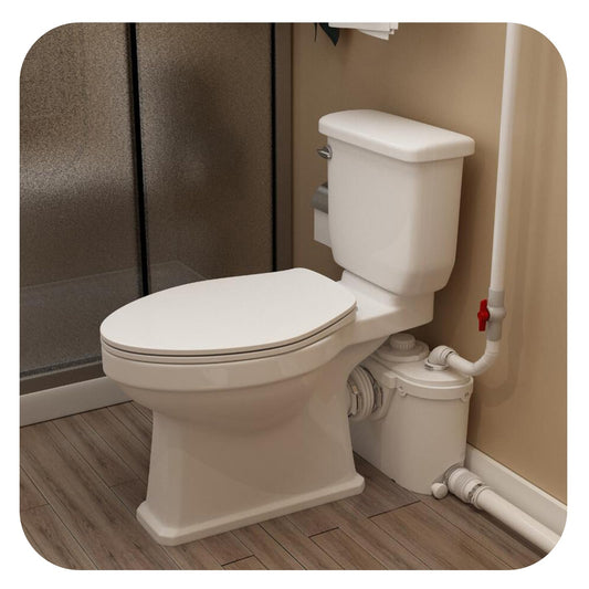 Macerating Toilet System, Two-piece Vintage Upflush Toilet with 4 Inlets Grinder Pump for Household Sewage Wastewater Disposal, Copper Motor, Quiet Operation, Extension Pipe Included, Less Consumption