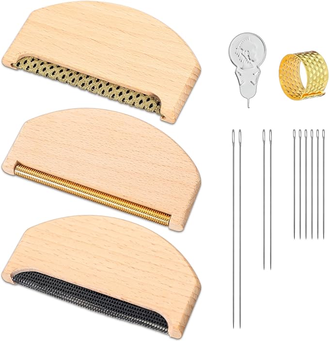 LemonRoad 3 Pcs Wooden Lint Comb Cashmere Comb 3 Styles Manual Fabric Shaver
