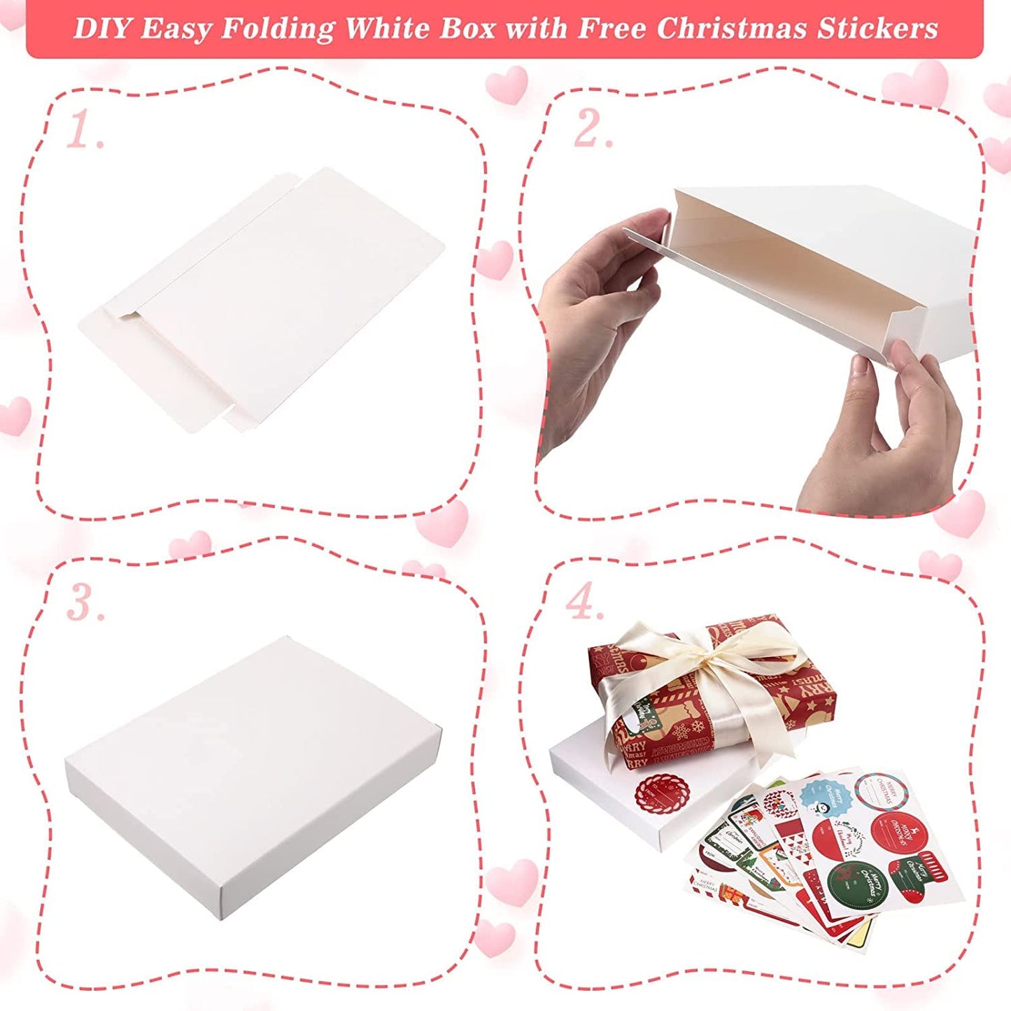 Marspark 20 Pieces Christmas White Gift Wrap Boxes with Lids 9 x 6.7 x 1.4 Inch for Wrapping Clothes and 6 Sheets Tag Stickers for Holidays Birthday Gifts
