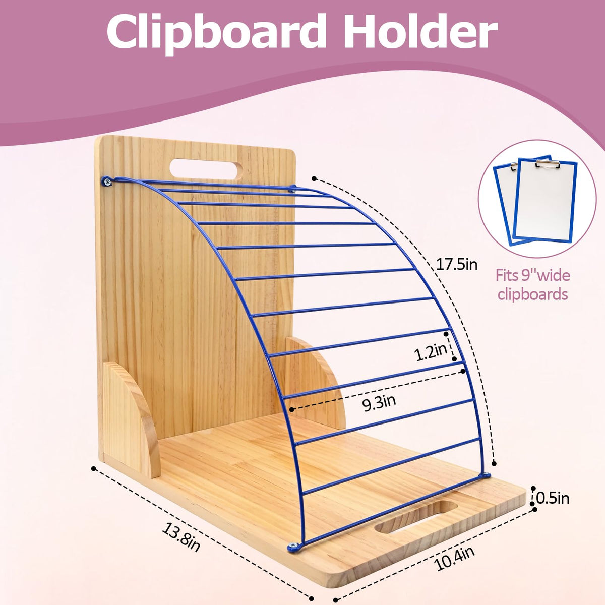 conifrag 2 Pack Clipboard Holder - 12 Layer Clipboard Storage Rack Wooden Clipboards Organizer with Sturdy Metal Shelf for Classroom Office Desk Essentials Supplies Workshop Teacher Must Haves