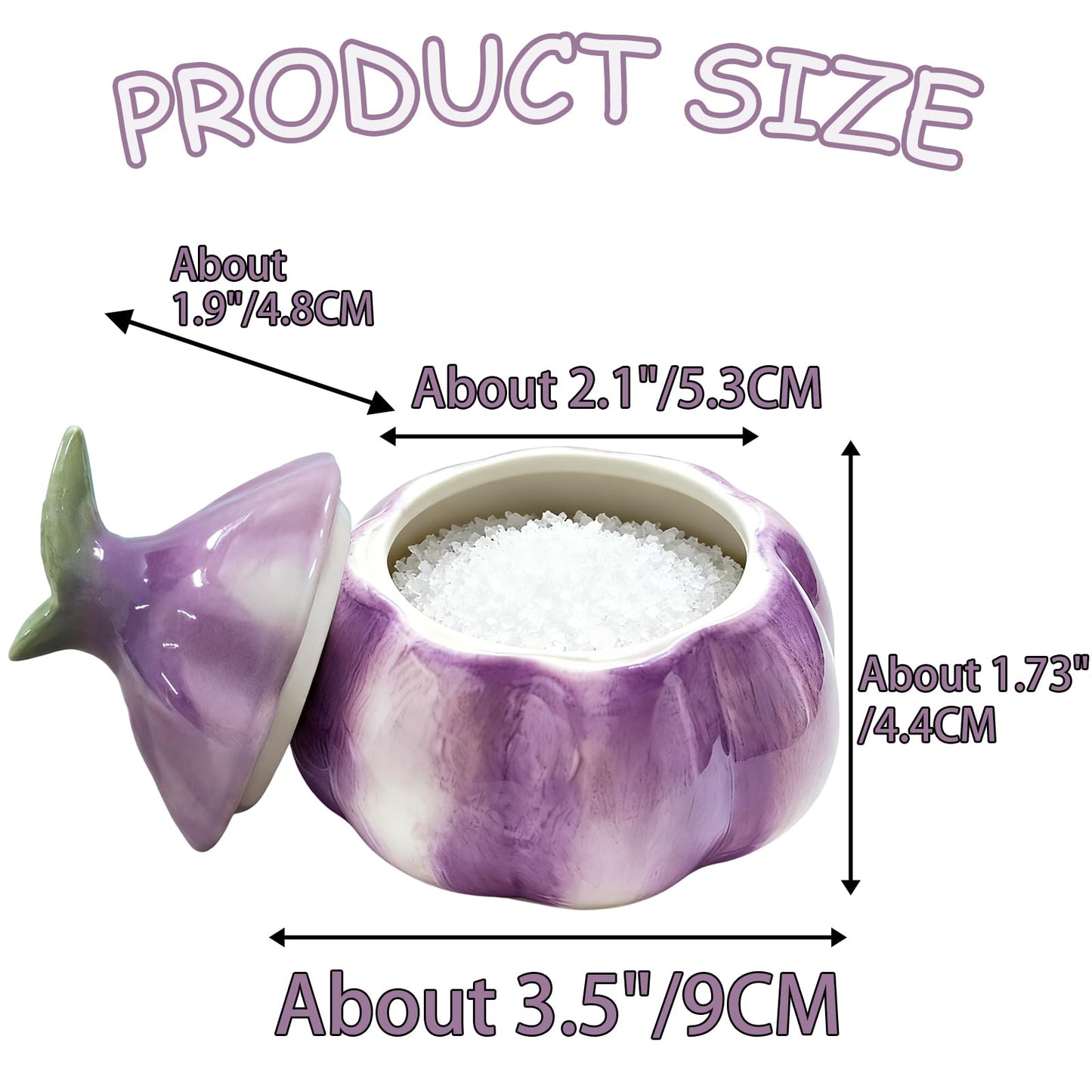 HELAIMAY Garlic Shaped Ceramic Salt Cellar with Lid, Spices Storage Container, Coffee, Sugar, Spices and Candies, Salt Containers for Countertop, 1 Piece