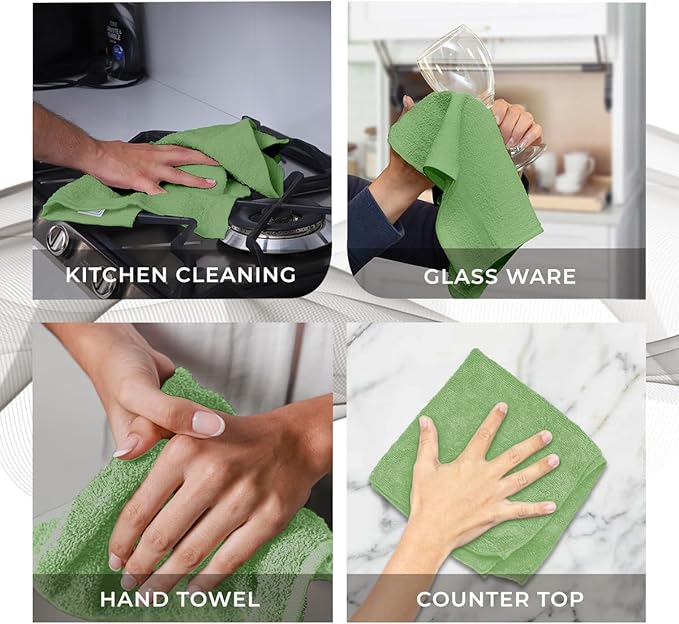 Avalon Towels Cotton Washcloths 24-Pack – 12 x 12 Inch Sage Green Super Soft &