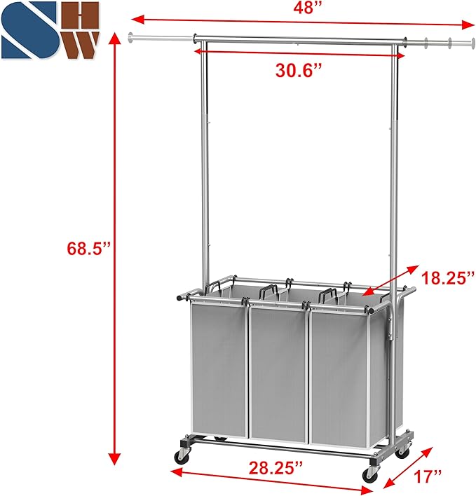Simple Houseware 3 Bags Laundry Sorter