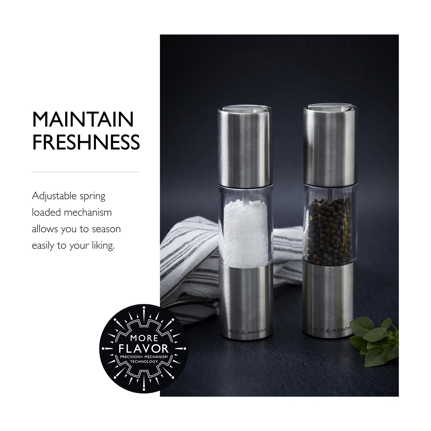 Cole & Mason Oslo Precision Salt & Pepper Grinder Set - Refillable Spice Mills - Salt Mill with Diamond Cut Ceramic Mechanism - Pepper Grinder with Carbon Steel Mechanism