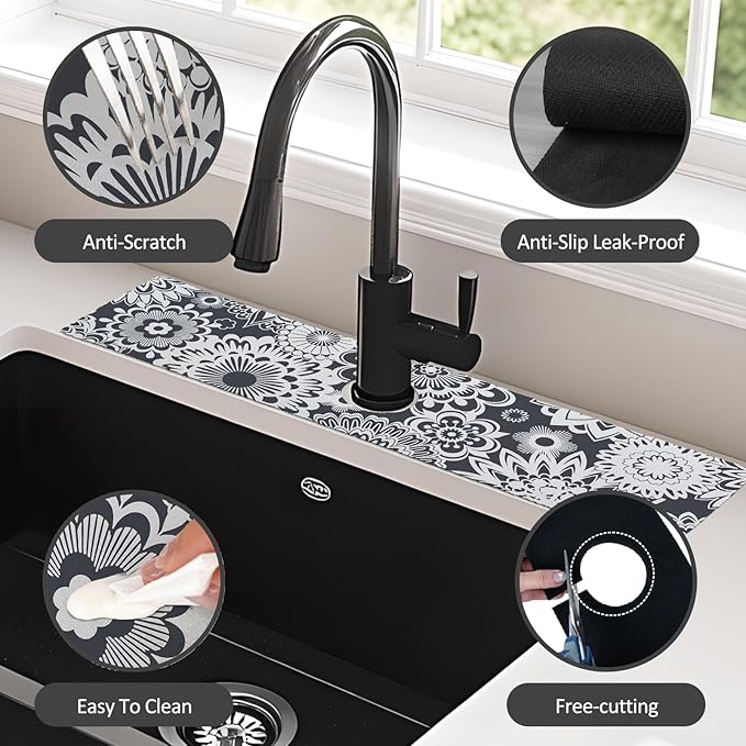 24" X 5.5" Kitchen Sink Splash Guard Faucet Mat Mandala Super Absorbent Fast