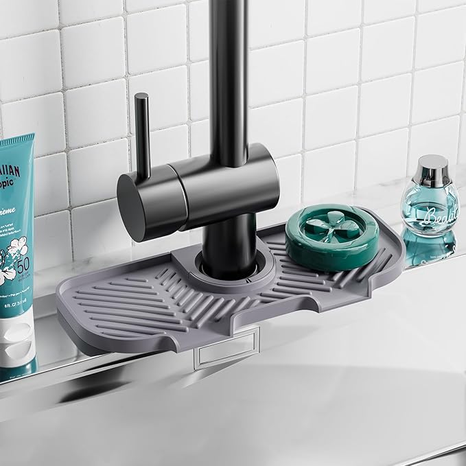 Faucet Mat for Kitchen Sink，6° Slope Sink Splash Guard，Splash Guard for Kitchen