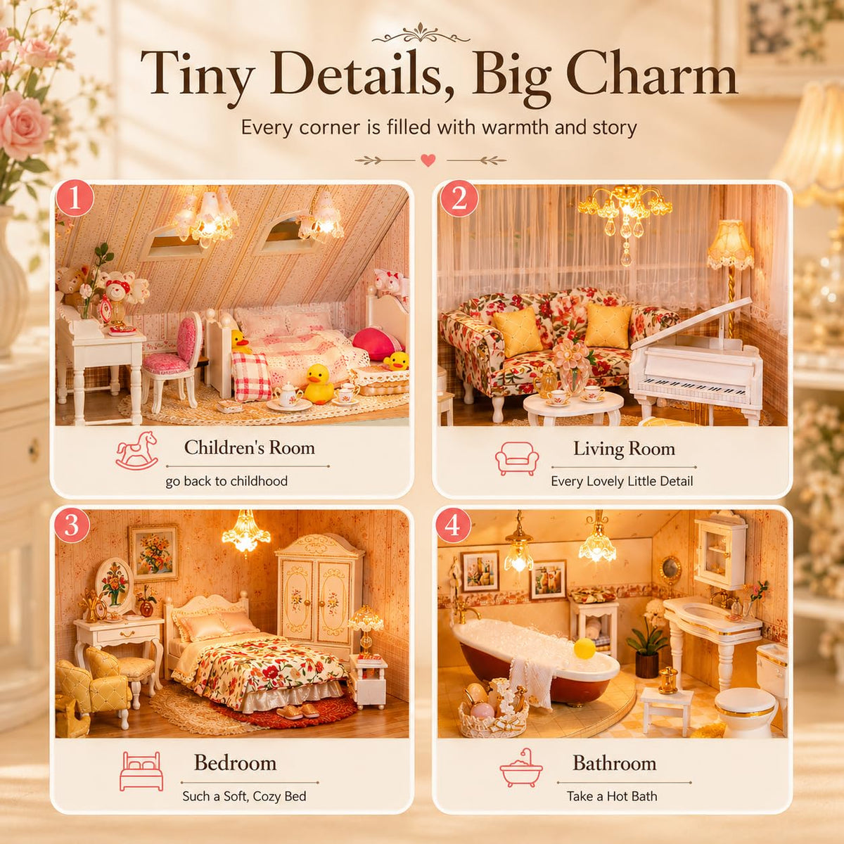 Roroom DIY Miniature House Kit, Fairy Tale Homestead Dollhouse Kit