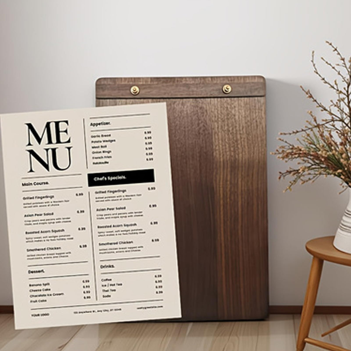 ASxylqt Walnut Wood Desktop Menu Sign Holder with Stand