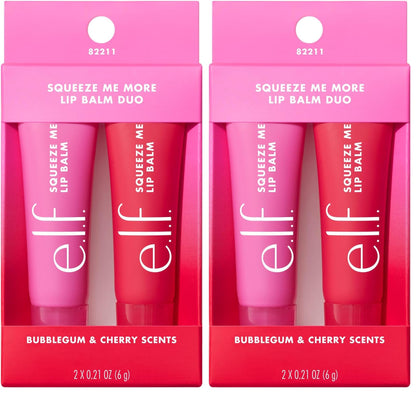 e.l.f. Squeeze Me More Lip Balm Duo, Moisturizing Balm For A Sheer Tint Of Color, Made With Hyaluronic Acid, Vegan & Cruelty-Free, Cherry & Bubblegum