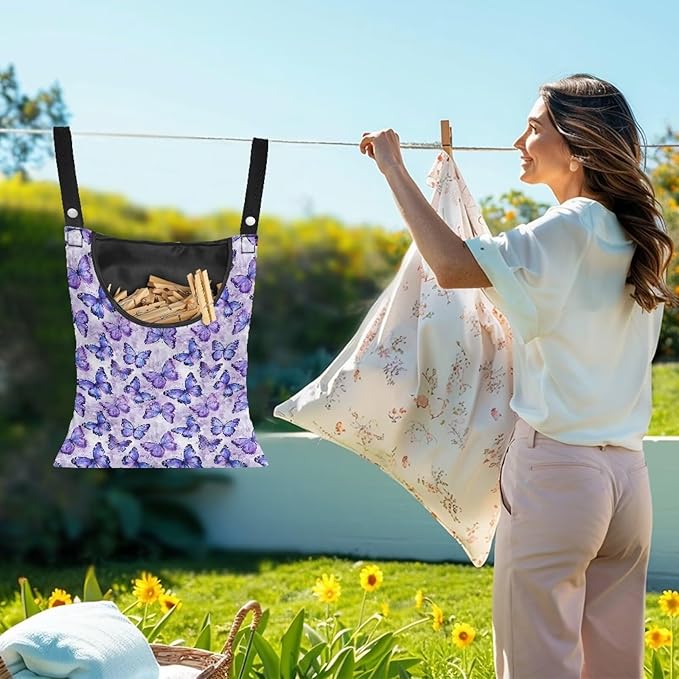 2 Pcs Butterfly Purple Clothespin Bag