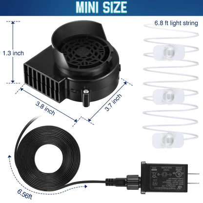 Hiboom 2 Pack Replacement Fan Blower, 12V 1.2A Mini Air Blower with 3 LED Light String for Inflatables Indoor Outdoor, 12V 1.5A Adapter for Halloween Christmas Holiday Inflatables Fan Blow up Motor