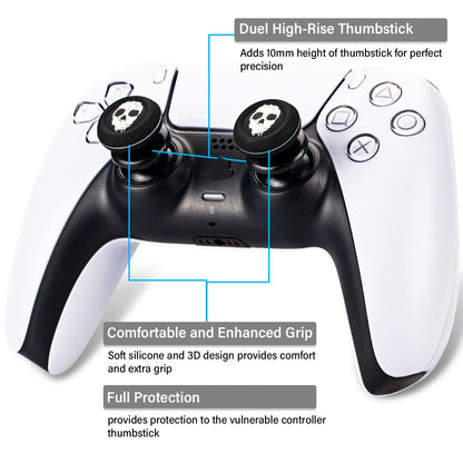 Playrealm FPS Thumbstick Extender & Printing Rubber Silicone Grip Cover 2 Sets for PS5 Dualsenese & PS4 Controller (Ghost)