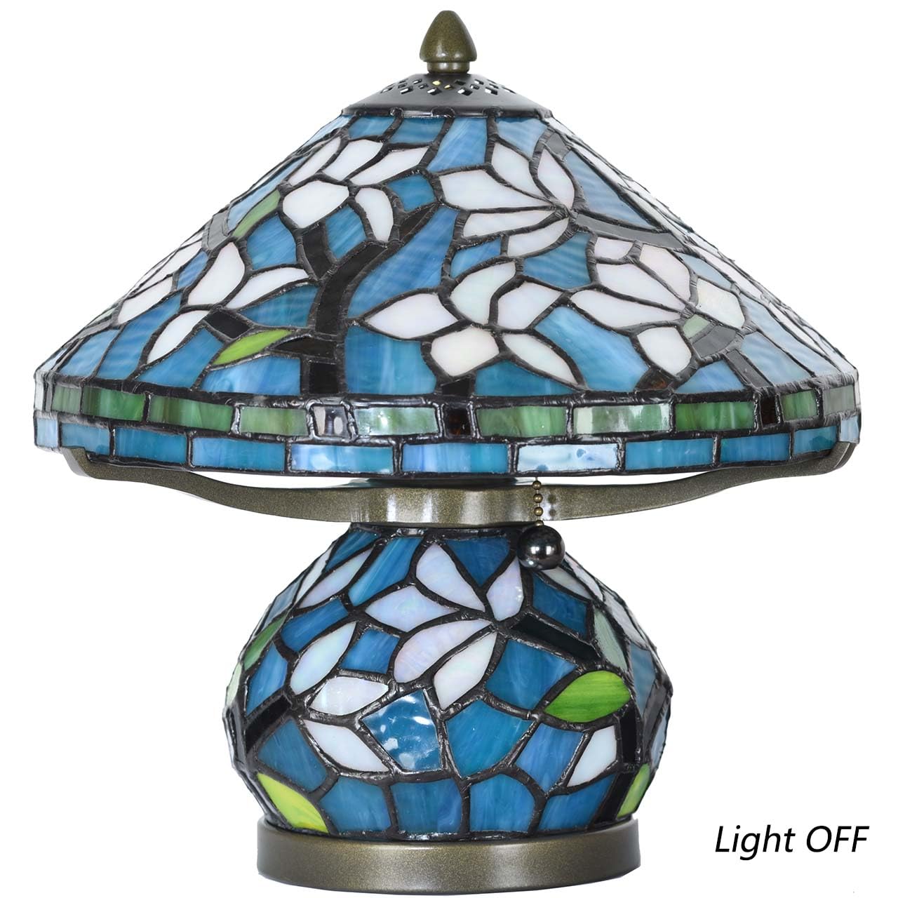 Bieye L10905 Tiffany Style Stained Glass Mushroom-Shaped Double Lit Table Lamp for Home Decor (10-inch, White Magnolia)
