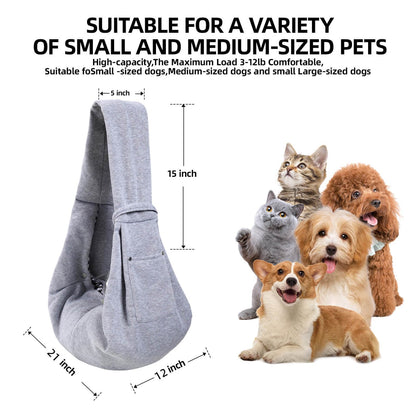 Dog Carrier Sling - Reversible Puppy Carrier Purse with Storage Pocket, Hand-Free Dog Sling Carrier for Carry Small Dogs and Cats, Travel Safety Harness, Dog and Cat Harness(Gray)