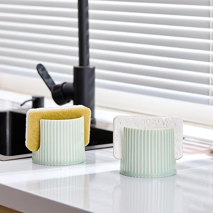 Ceramic Sponge Holder for Kitchen Sink, Sink Caddy Organizer, Dish Sponge