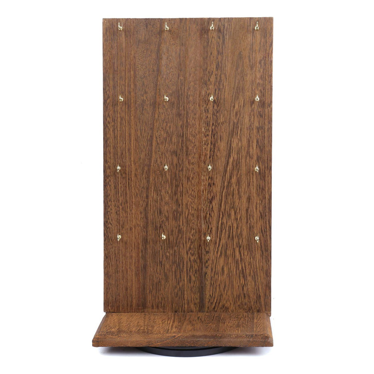 Ikee Design Wooden Rotating Two-Sided Jewelry Display Stand, Rotating Organizer with 32 Hooks for Store, Earring Keychain Display with Hooks, Brown color, 9 W x 7.5 D x 16.5 H in